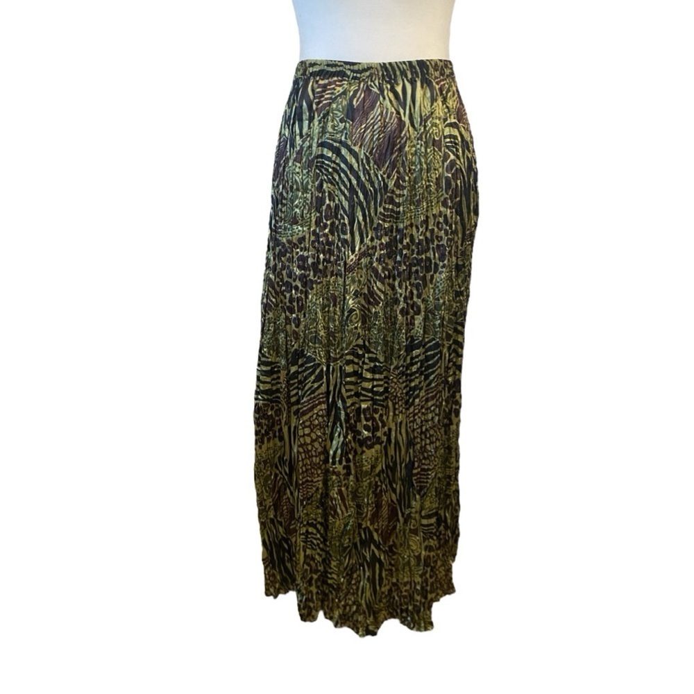 TTC The Travel Collection Vintage Green Animal Print Stretch Maxi Skirt